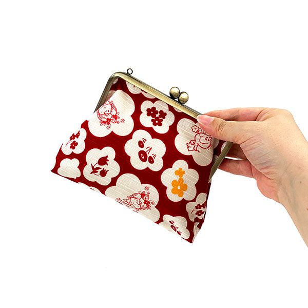 水森亜土 和柄シリーズ がま口ポーチ 赤 コスメポーチ 小物入れ 亜土ちゃん
