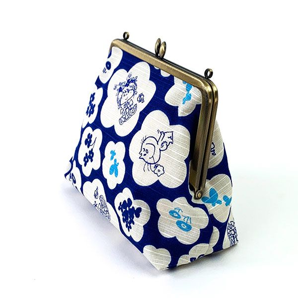 水森亜土 和柄シリーズ がま口ポーチ 青 コスメポーチ 小物入れ 亜土ちゃん