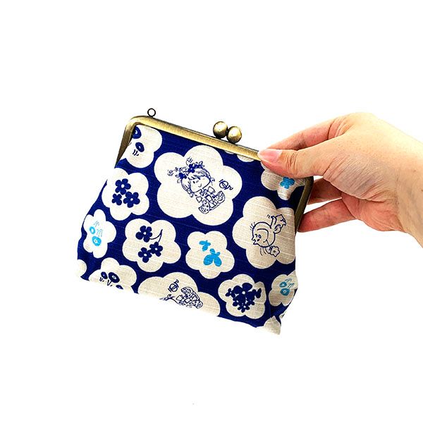 水森亜土 和柄シリーズ がま口ポーチ 青 コスメポーチ 小物入れ 亜土ちゃん