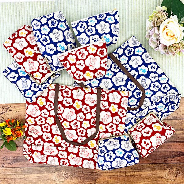 水森亜土 和柄シリーズ がま口ポーチ 青 コスメポーチ 小物入れ 亜土ちゃん