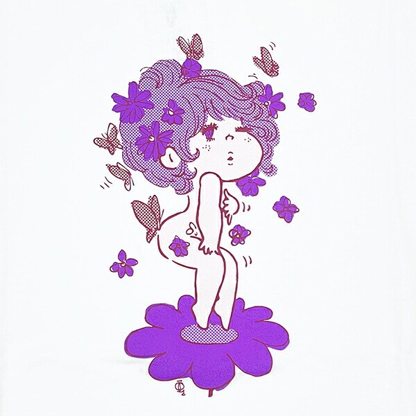 水森亜土 シルクスクリーンプリント Tシャツ(チョウチョ) (ホワイト) アパレル 亜土ちゃん