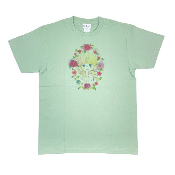 水森亜土 インクジェットプリント Tシャツ(バラ) (ライトセージ) アパレル 亜土ちゃん
