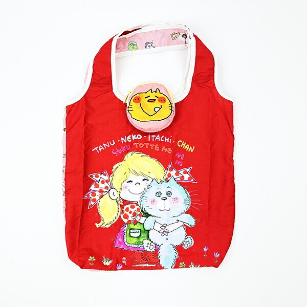 水森亜土 ネコ エコバッグ レッド×ピンク