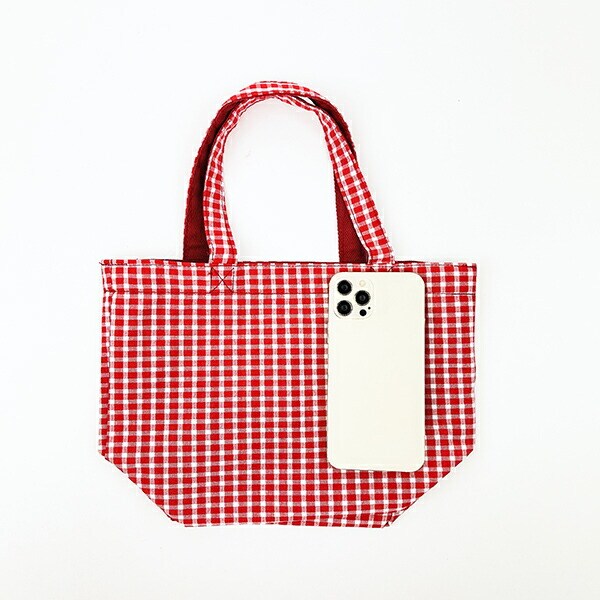 水森亜土 ギンガム リバーシブルランチトートバッグ(レッド)