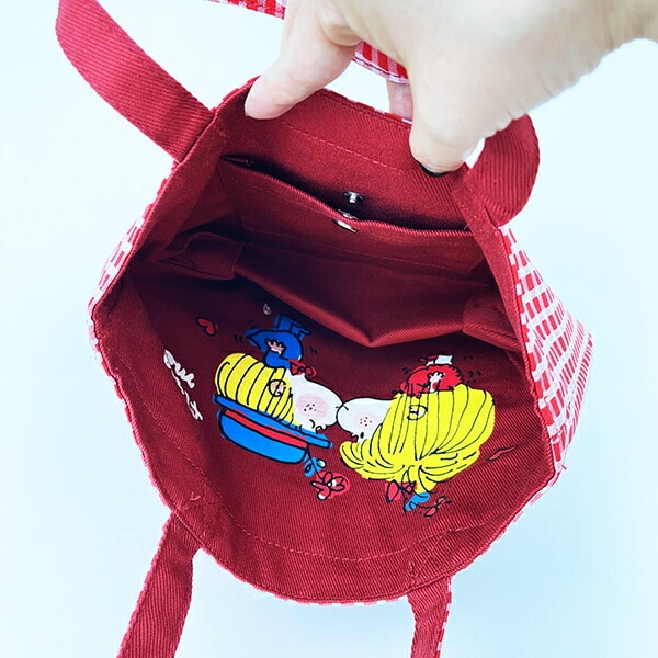 水森亜土 ギンガム リバーシブルランチトートバッグ(レッド)