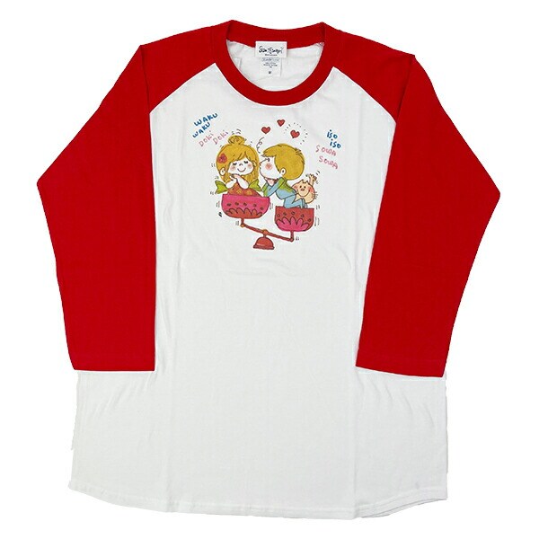 水森亜土 テンビン ラグランスリーブTシャツ(M) レッド 亜土ちゃん アパレル