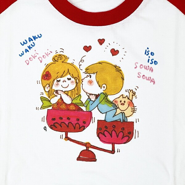 水森亜土 テンビン ラグランスリーブTシャツ(M) レッド 亜土ちゃん アパレル