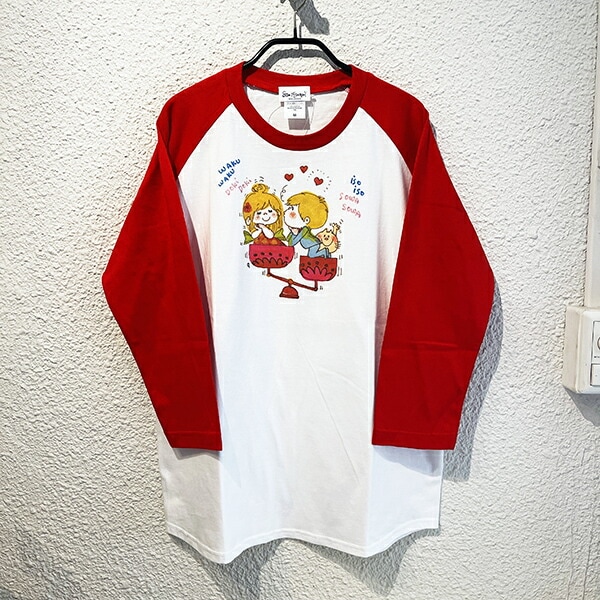 水森亜土 テンビン ラグランスリーブTシャツ(M) レッド 亜土ちゃん アパレル