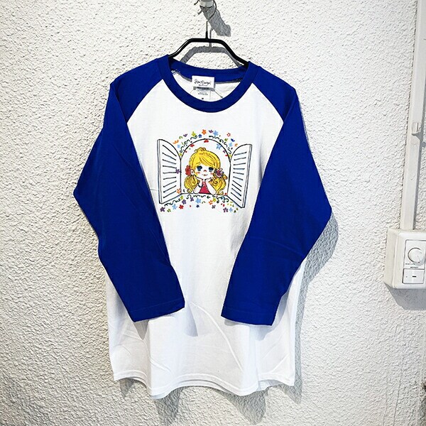 水森亜土 マド ラグランスリーブTシャツ(M) ブルー 亜土ちゃん アパレル