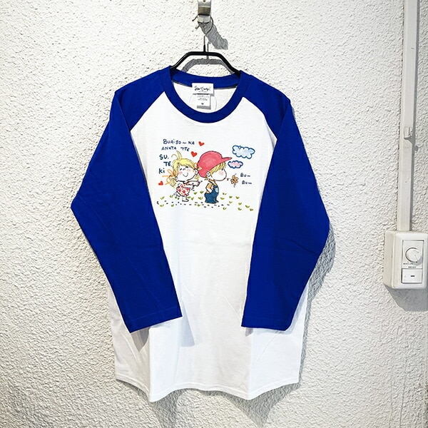 水森亜土 フタリ ラグランスリーブTシャツ(M) ブルー 亜土ちゃん アパレル