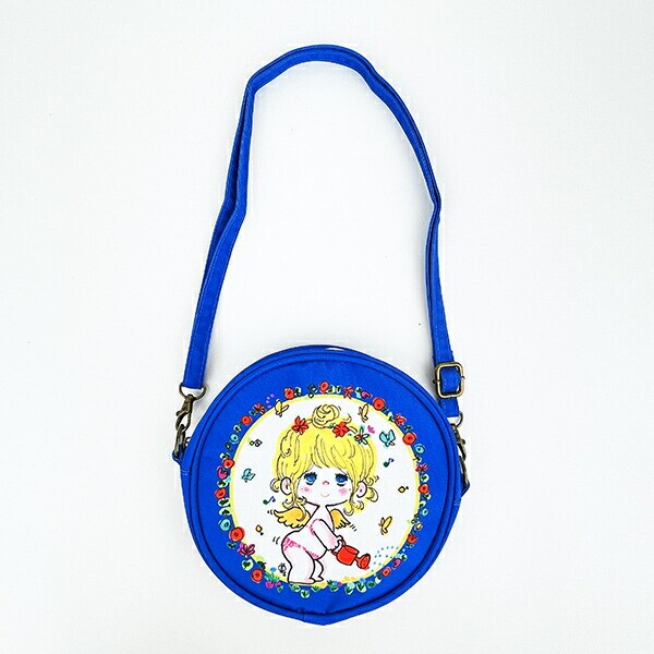 水森亜土 テンシ ラウンドポシェット ブルー ショルダーバッグ