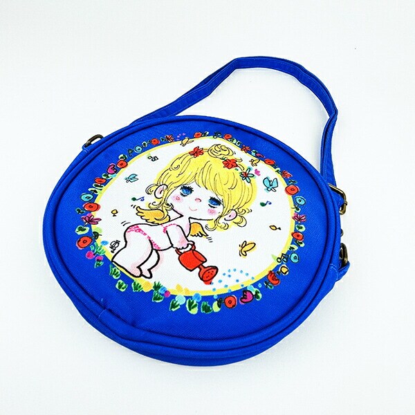 水森亜土 テンシ ラウンドポシェット ブルー ショルダーバッグ