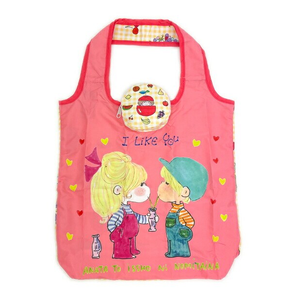 水森亜土 エコバッグ フルーツ(ピンク×イエロー)