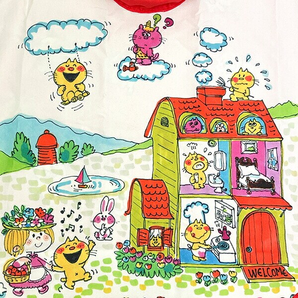 水森亜土 エコバッグ オウチ(レッド×アイボリー)