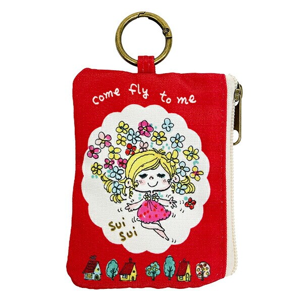 水森亜土 カラビナ付きポーチ ハナ(レッド)