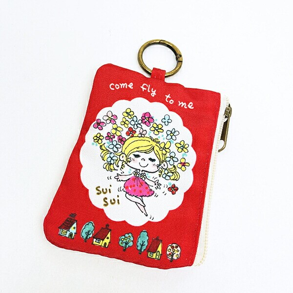 水森亜土 カラビナ付きポーチ ハナ(レッド)