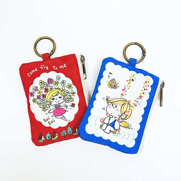 水森亜土 カラビナ付きポーチ ハナ(レッド)