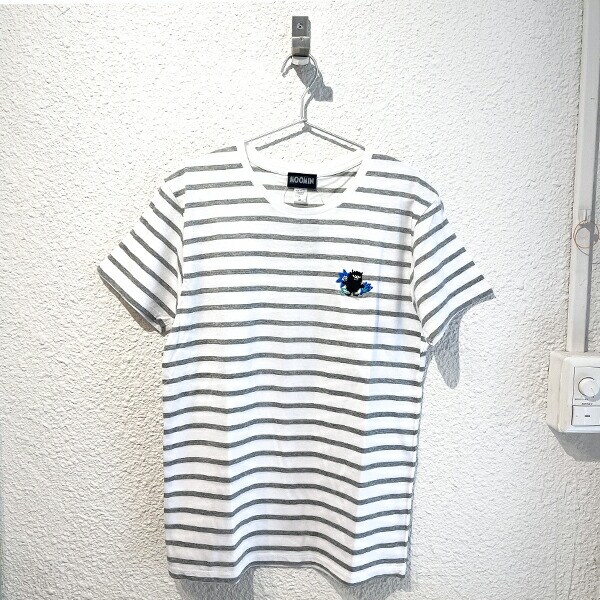 ムーミン スティンキー 刺繍ボーダーTシャツ ホワイト/グレー ケサカックシリーズ