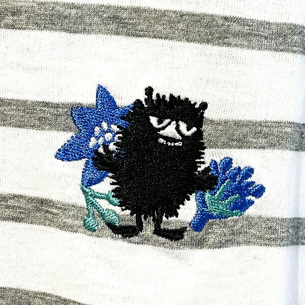 ムーミン スティンキー 刺繍ボーダーTシャツ ホワイト/グレー ケサカックシリーズ