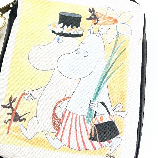 ムーミン レザー×コットン マルチポーチ パパママ ブラック パソコン ガジェットケース