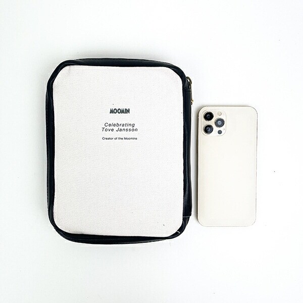 ムーミン レザー×コットン マルチポーチ パパママ ブラック パソコン ガジェットケース