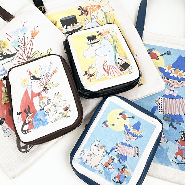 ムーミン レザー×コットン マルチポーチ パパママ ブラック パソコン ガジェットケース