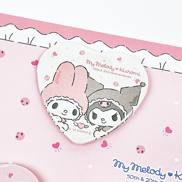 サンリオ マイメロディ50th＆クロミ20th アニバーサリー エンジェルハート型 缶バッジ3個セット 日本製 Sanrio