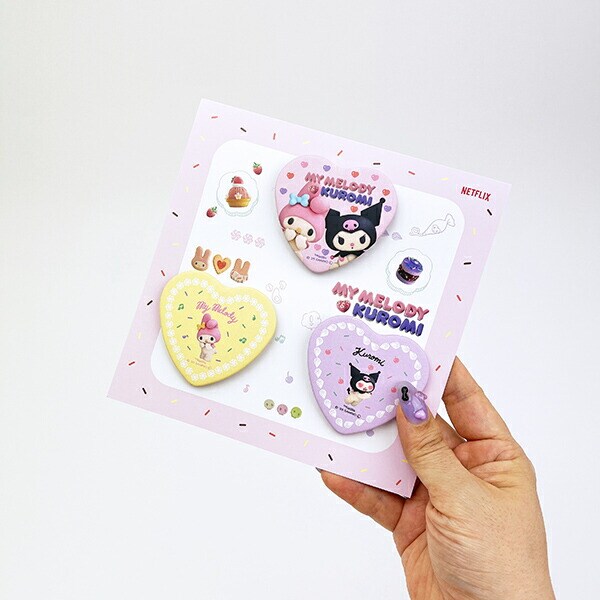 サンリオ マイメロディ＆クロミ ハート型缶バッジ3個セット 日本製 Netflix Sanrio