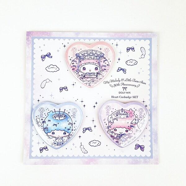 サンリオ マイメロディ&キキララ 50th×DOLLY MIX ハート缶バッジ3個セット Sanrio 日本製