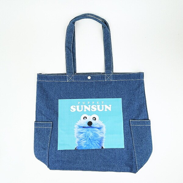パペットスンスン デニムトートバッグ ミントブルー