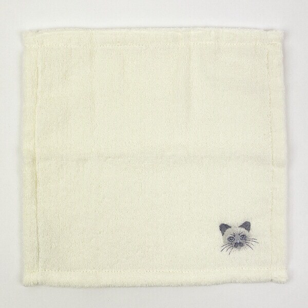 にゃんかち サイアミーズ ハンカチタオル ホワイト