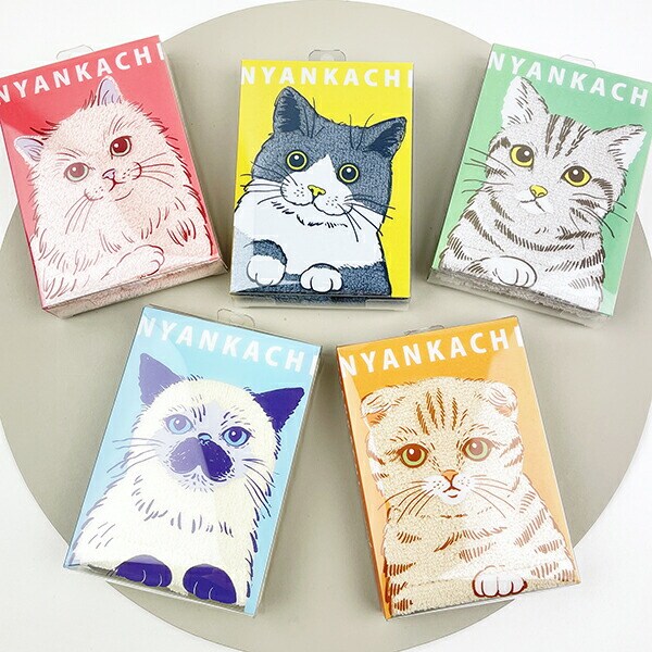 にゃんかち ペルシャ ハンカチタオル ピンク