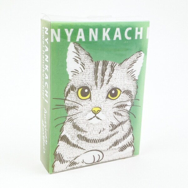 にゃんかち アメリカンショートヘア ハンカチ タオル グレー