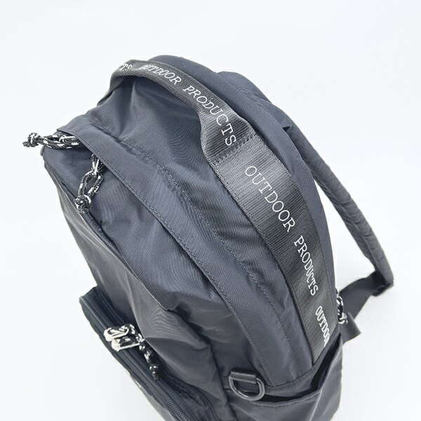 OUTDOOR PRODUCTS ラスターツイル ロゴプリントリュック ブラック アウトドアプロダクツ