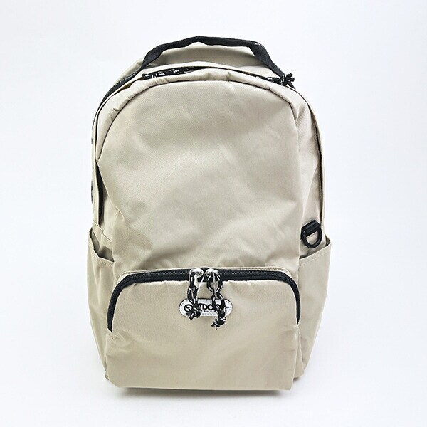 OUTDOOR PRODUCTS ラスターツイル ロゴプリントリュック ベージュ アウトドアプロダクツ