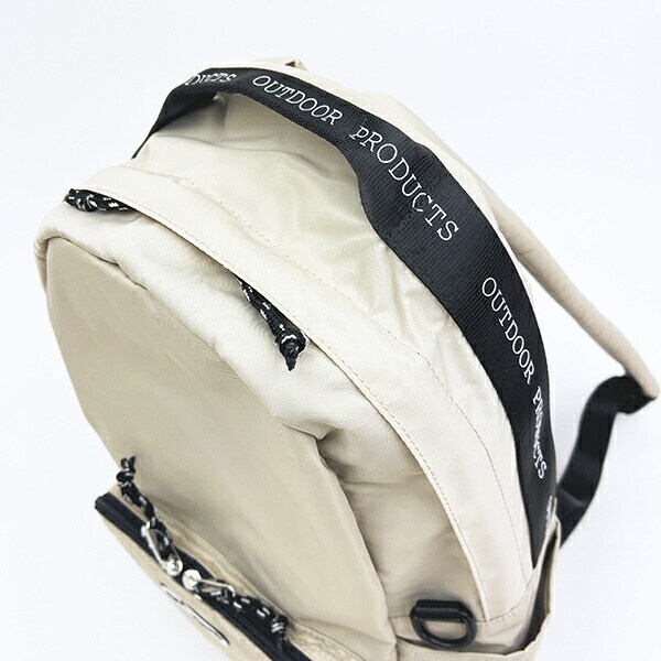 OUTDOOR PRODUCTS ラスターツイル ロゴプリントリュック ベージュ アウトドアプロダクツ