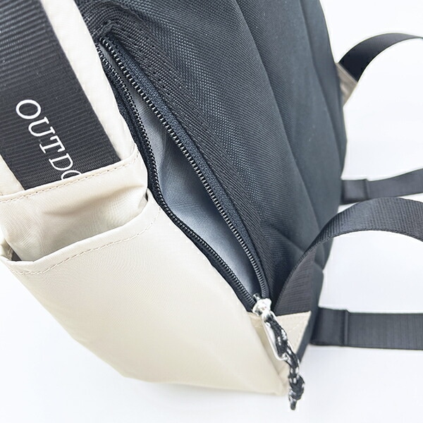 OUTDOOR PRODUCTS ラスターツイル ロゴプリントリュック ベージュ アウトドアプロダクツ
