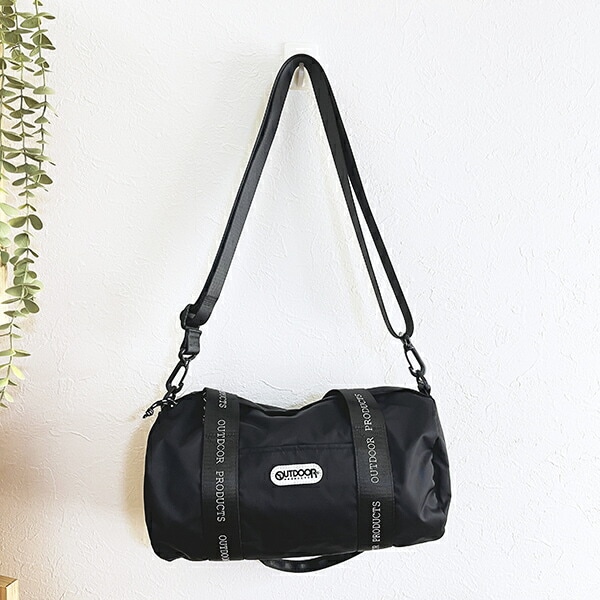 OUTDOOR PRODUCTS ラスターツイル ロゴプリントロールボストンバッグ ブラック ショルダーバッグ