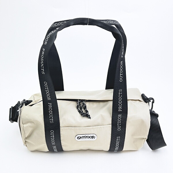 OUTDOOR PRODUCTS ラスターツイル ロゴプリントロールボストンバッグ ベージュ ショルダーバッグ