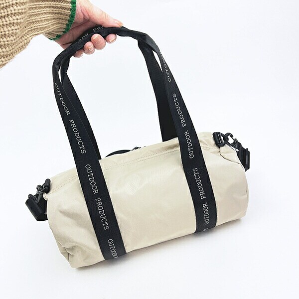 OUTDOOR PRODUCTS ラスターツイル ロゴプリントロールボストンバッグ ベージュ ショルダーバッグ