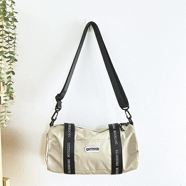 OUTDOOR PRODUCTS ラスターツイル ロゴプリントロールボストンバッグ ベージュ ショルダーバッグ