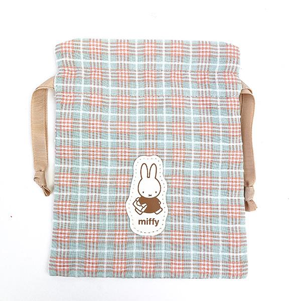 ミッフィー miffy レトロチェック 巾着袋 グリーン 小物入れ