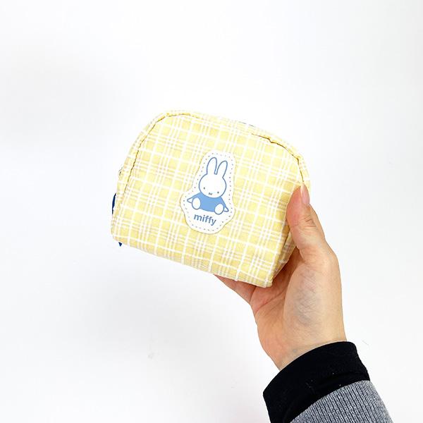 ミッフィー miffy レトロチェック ポーチ　 イエロー 小物入れ