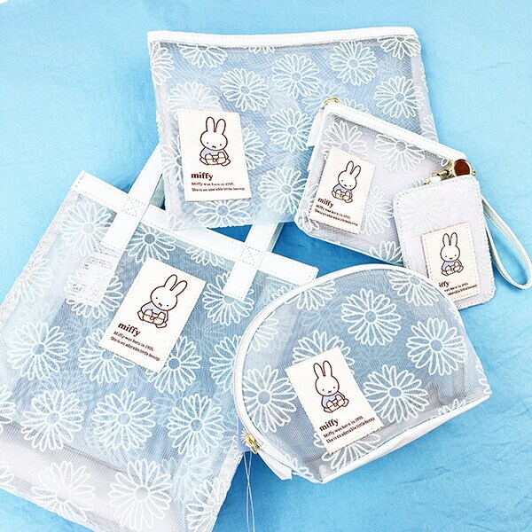 ミッフィー miffy ティッシュケース付きポーチ ブルー フラワーシリーズ