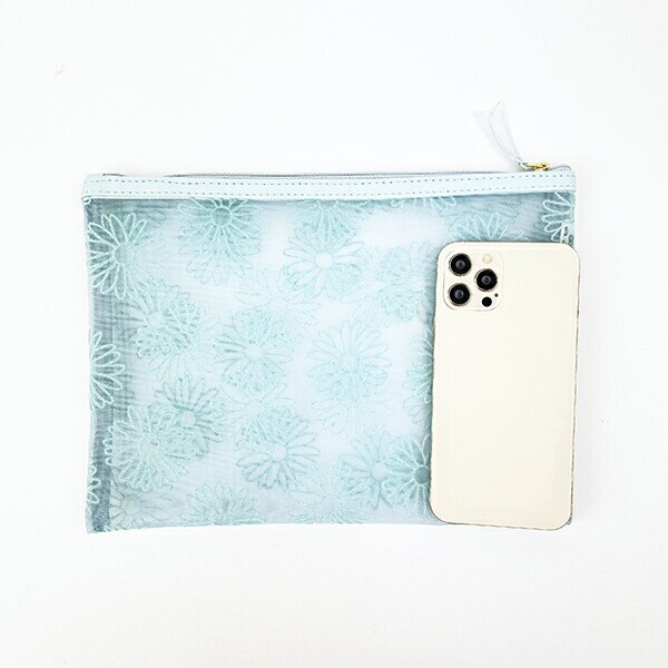 ミッフィー miffy フラットポーチ ブルー フラワーシリーズ