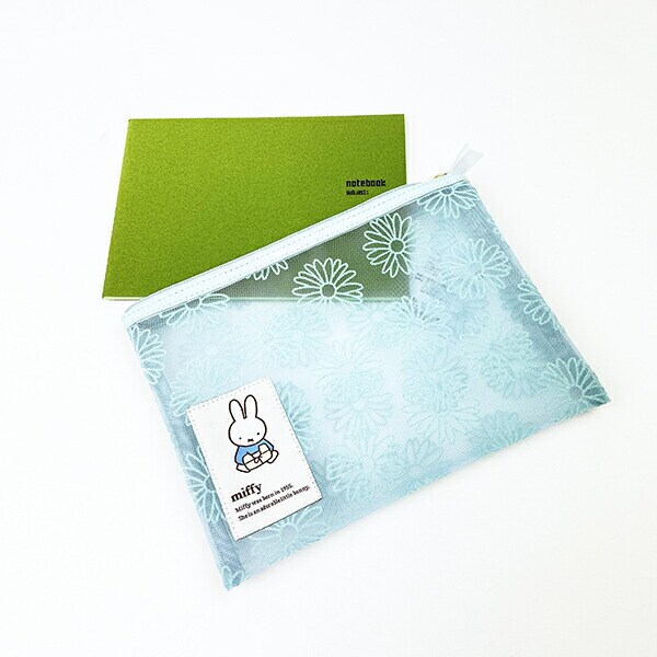 ミッフィー miffy フラットポーチ ブルー フラワーシリーズ