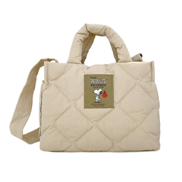 スヌーピー SNOOPY 2Way キルト ミニショルダー トートバッグ Beige