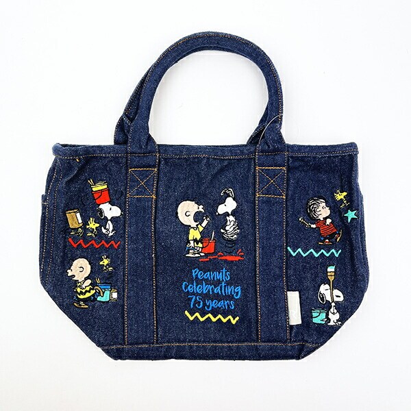 スヌーピー PEANUTS 75th デニム ミニトートバッグ ネイビー ROOTOTE（ルートート）コラボ SNOOPY