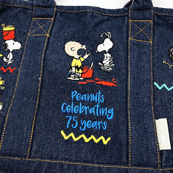スヌーピー PEANUTS 75th デニム ミニトートバッグ ネイビー ROOTOTE（ルートート）コラボ SNOOPY