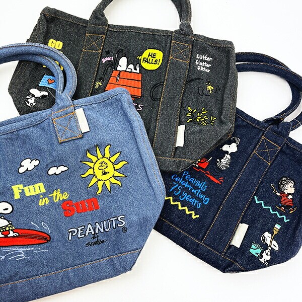 スヌーピー PEANUTS 75th デニム ミニトートバッグ ネイビー ROOTOTE（ルートート）コラボ SNOOPY